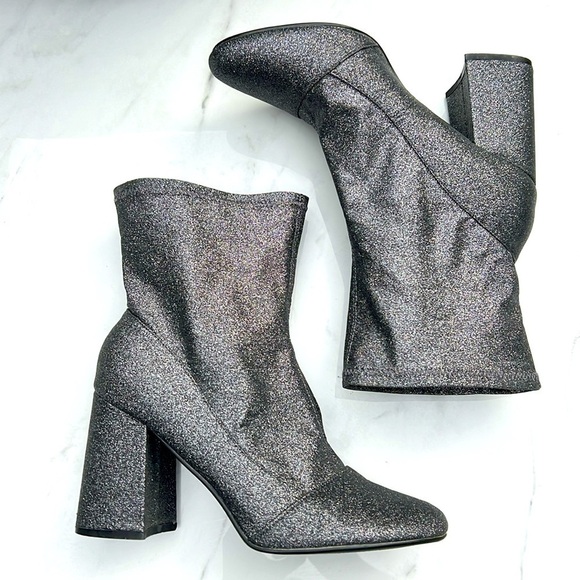 Cape Robbin Sam-2 Glitter Leatherette Block Heel Booties 9 metallic shimmer - Picture 3 of 11